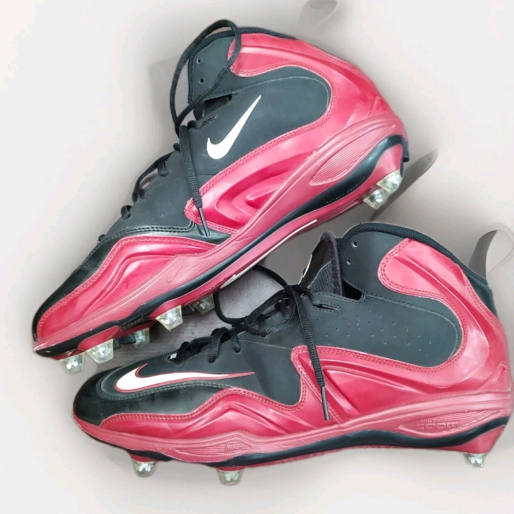 NIKE ZOOM Pro Shark Football Cleats Red Black (548529-001) Men's Size 13.5 2012'